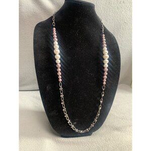 Pearl & Chain Necklace with Silver Accents 36"